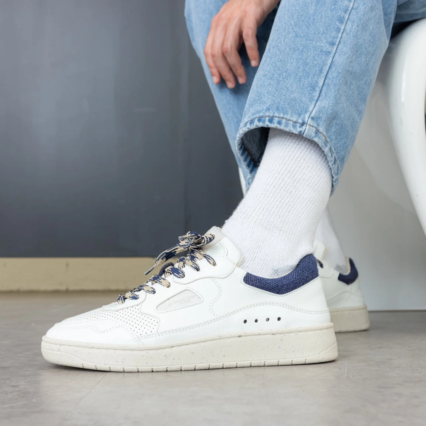 Grand Step Shoes Sneaker Level Apple Hemp (Leder) weiss/marine Herren