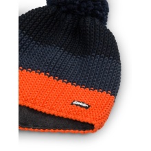 Eisbär Wintermütze Star mit Bommel (Pompon) orange/navyblau/schwarz - 1 Stück