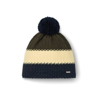 Eisbär Wintermütze Star mit Bommel (Pompon) navyblau/olivegrün - 1 Stück