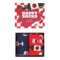 Happy Socks Tagessocke Crew Wine (Glas mit Wein) dunkelblau/rot Geschenkbox - 2 Paar