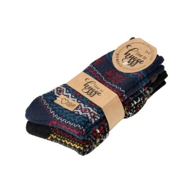 HomeOfSocks Wollsocken Hygge Norweger Design navyblau/schwarz - 2 Paar
