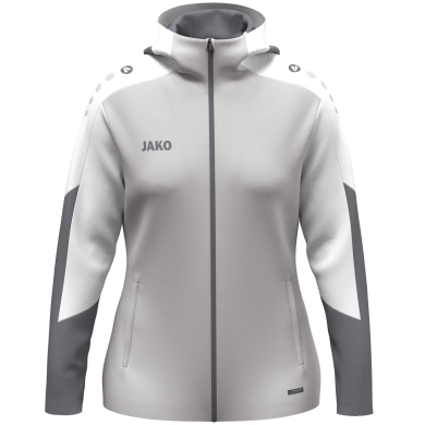 JAKO Kapuzenjacke Dynamic (Polyester-Fleece, Seitentaschen mit Reißverschluss) hellgrau/weiss/grau Damen