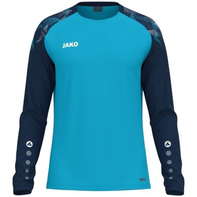 JAKO Sport-Langarmshirt Sonic Sweat (schnelltrocknend, strapazierfähig) aquablau/marineblau Herren