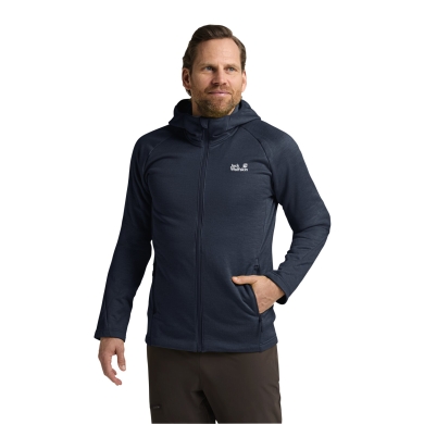 Jack Wolfskin Fleecejacke Peak District Hooded Full Zip (angenehmes Tragegefühl, warm) nachtblau Herren