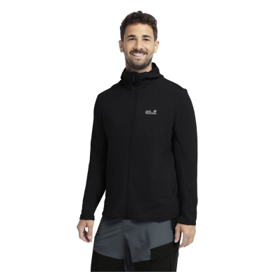 Jack Wolfskin Fleecejacke Litestride Hooded Full Zip (mit Kapuze, elastisches Material) schwarz Herren