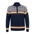 Kama Sweater Pullover 4097 Half Zip mit Nordischen Muster (Merinowolle, sehr warm) navyblau Herren