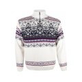 Kama Sweater Pullover 4071 Half Zip mit Nordischen Muster (Merinowolle-Mischung) weiss Herren