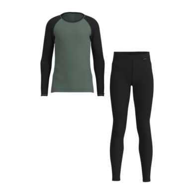 Löffler Funktionsunterwäsche-Set Long CB Transtex® Warm Merino 200 (Langarmshirt und lange Hose) grün/schwarz Kinder