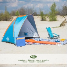 Nils Camp Strandmuschel NC8030 (UV-Schutz, wassderdichter Boden) für die Familie blau/orange - 120x260x120cm