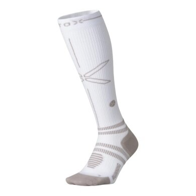 STOX Energy Socks Laufsocke Kompression Running Socks (fördert Durchblutung) weiss/grau Damen - 1 Paar