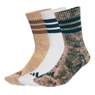 adidas Sportsocken Stonewash Crew 3-Streifen (Baumwollmix) weiss/braun/grün - 3 Paar