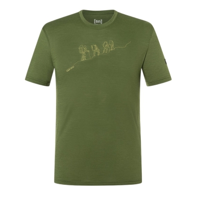 super natural Wander-/Freizeit Tshirt Graphic Hiking - Merinowollmix - olivegrün Herren