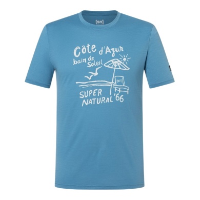 super natural Freizeit-Tshirt Wood Cote D'Azur Tee (Merino-Mix) hellblau Herren