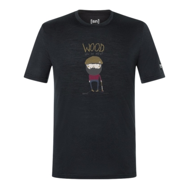 super natural Freizeit-Tshirt Wood Crafti Tee (Merino-Mix) schwarz Herren