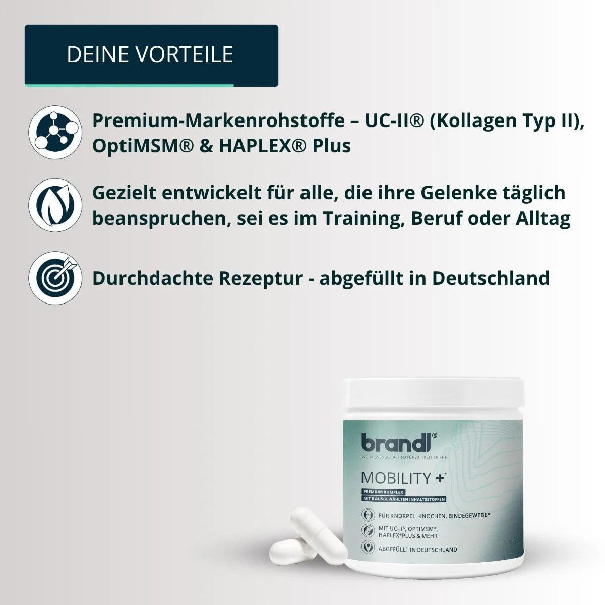 Brandl Mobility+ Kapseln (entwickelt für Knorpel, Knochen und Bindegewebe) 120 Kapseln