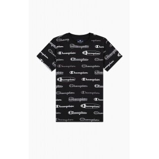 Champion Freizeit Tshirt (Baumwolle) Allover Script-Print schwarz Kinder