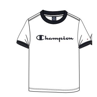 Champion Freizeit-Tshirt (Baumwolle) Crew Ringer mit Logo-Schriftzug weiss Kinder
