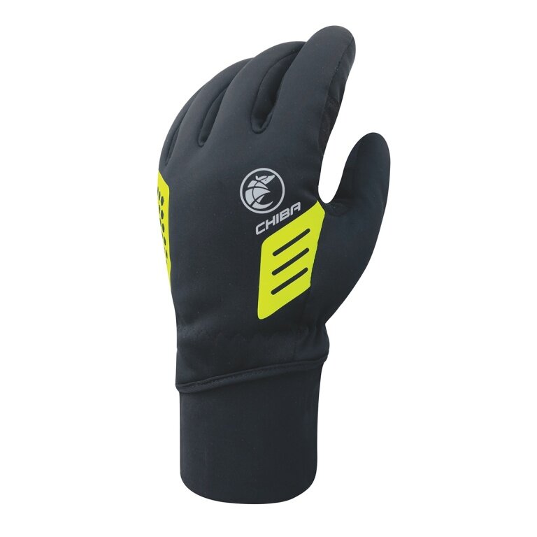 Chiba Winter-Fahrradhandschuhe Ice (Oberhand aus winddichtem Softshell) schwarz/gelb - 1 Paar