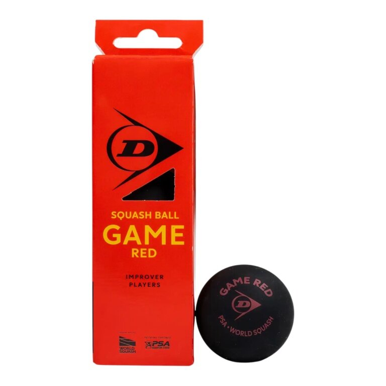 Dunlop Squashball Game Red (roter Punkt, Speed mittel) schwarz - 3 Bälle in Kartonblister