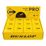 Dunlop Squashball Pro (2 gelbe Punkte, Speed sehr langsam) schwarz - 12 Bälle im Karton