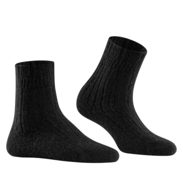 Falke Tagessocke Bedsock Rib (Wolle und Kaschmir) schwarz Damen - 1 Paar