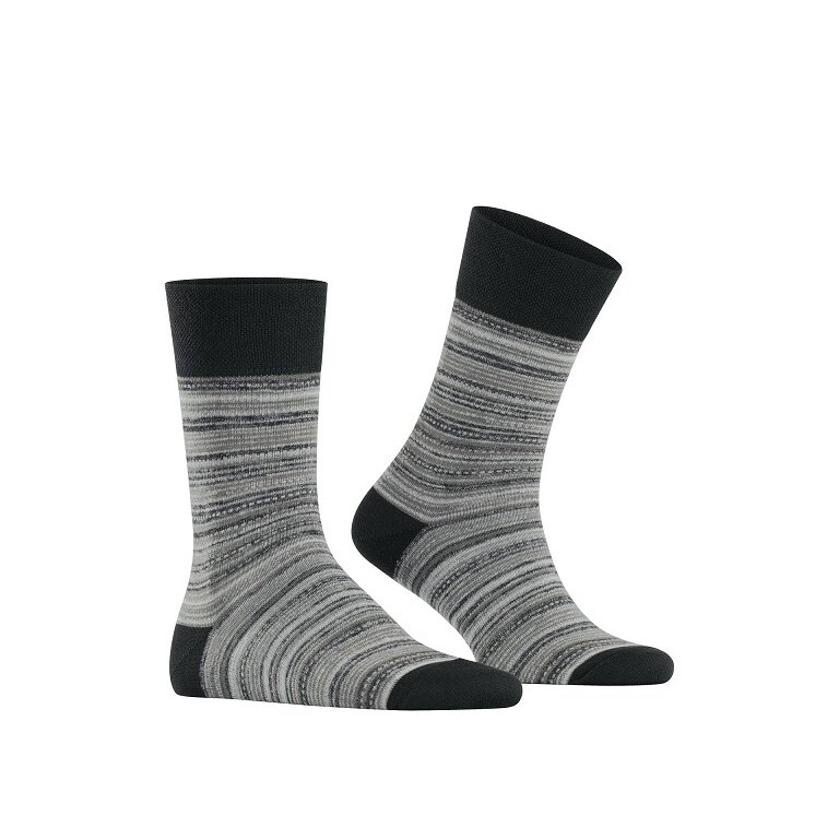 Falke Tagessocke Crew Sensitive Rooted (Ringelmuster, Baumwolle) schwarz/grau Herren - 1 Paar