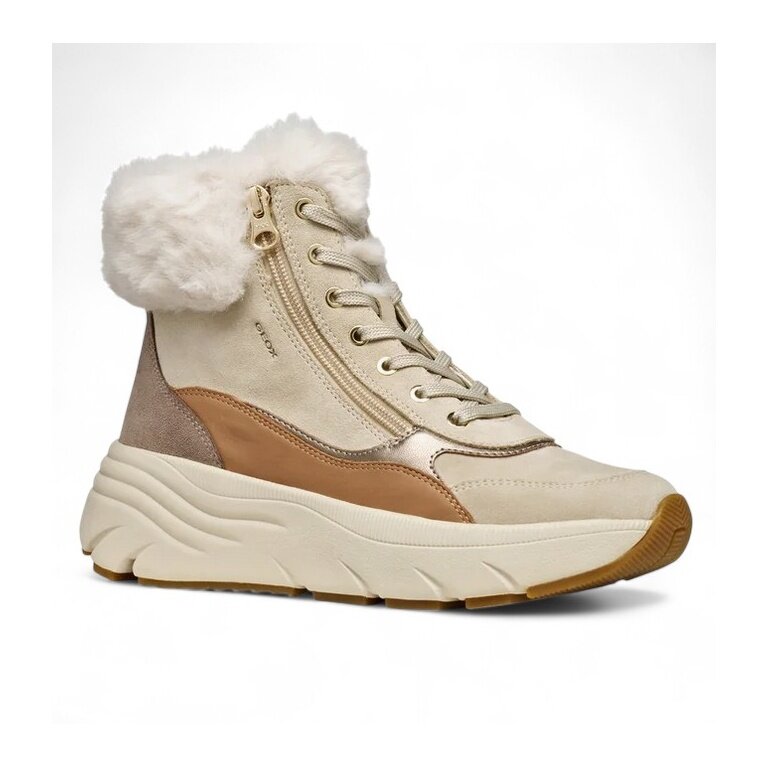 Geox Winterschuhe Diamanta B (Leder, mit seitlichen Reissverschluss) taupebraun/beige Damen