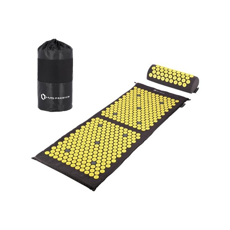 HMS Fitness Premium Akupressurmatte Set AKM04 (Matte und Kopfkissen) gelb/schwarz - 125x48cm