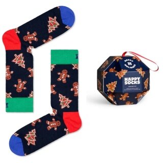 Happy Socks Tagessocke Crew Gingerbread Cookies Gift 2023 navyblau/braun <b>Geschenkbox </b> - 1 Paar