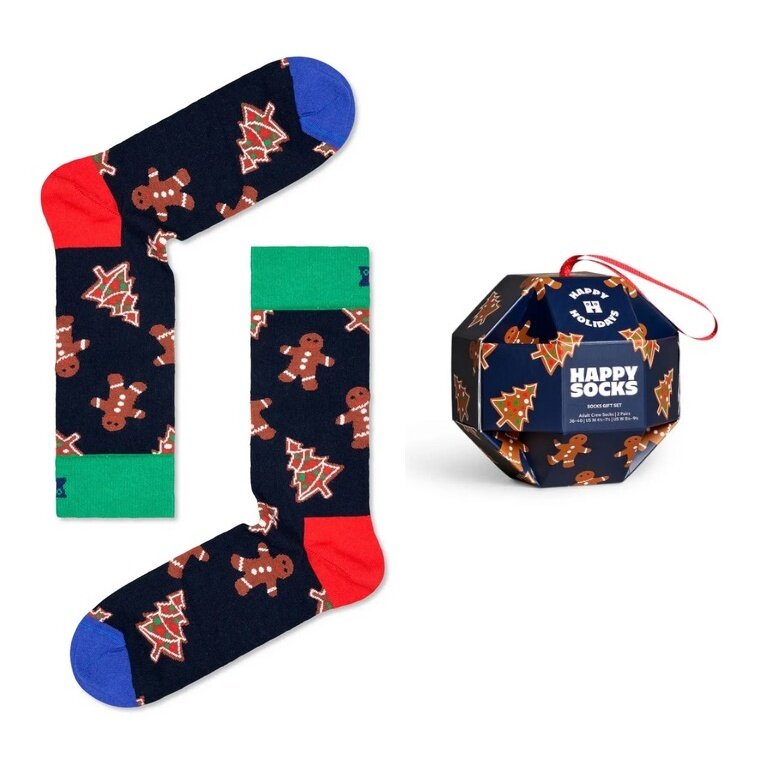 Happy Socks Tagessocke Crew Gingerbread Cookies Gift 2023 navyblau/braun <b>Geschenkbox </b> - 1 Paar