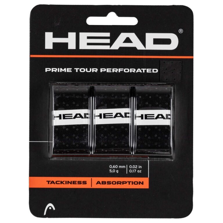 Head Overgrip Prime Tour Perforated 0.6 mm (Komfort, Griffigkeit) schwarz 3er
