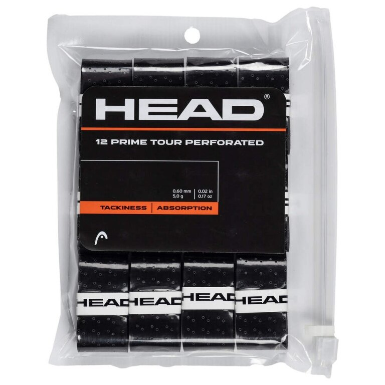 Head Overgrip Prime Tour Perforated 0.6 mm (Komfort, Griffigkeit) schwarz 12er Clip-Beutel