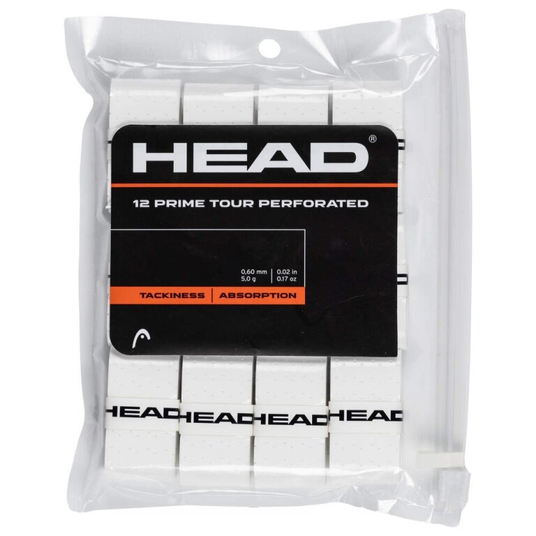 Head Overgrip Prime Tour Perforated 0.6 mm (Komfort, Griffigkeit) weiss 12er Clip-Beutel