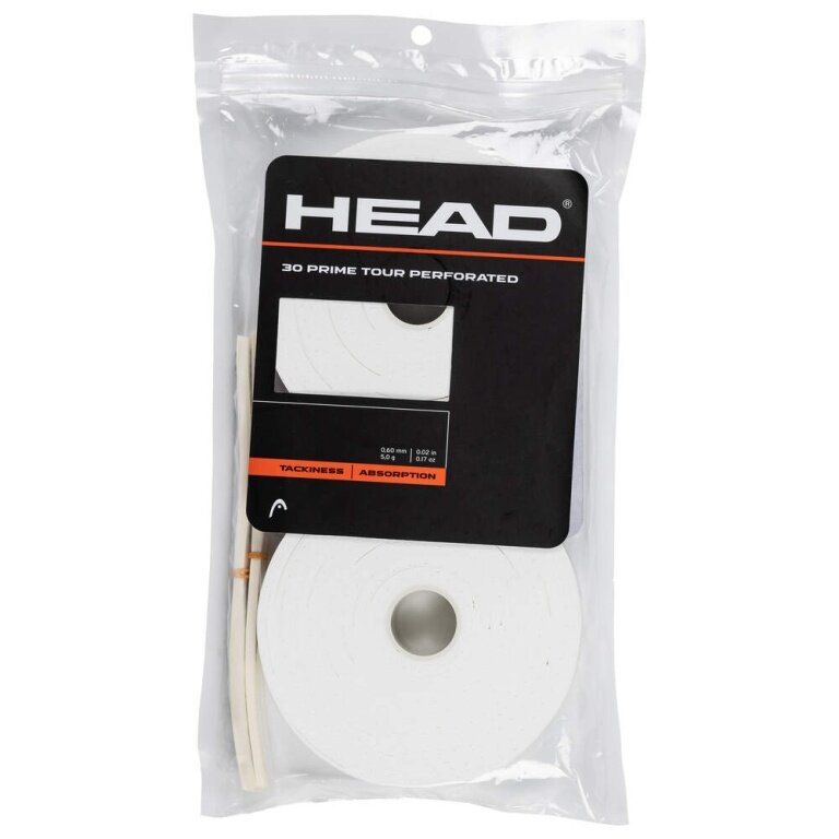 Head Overgrip Prime Tour Perforated 0.6 mm (Komfort, Griffigkeit) weiss 30er Clip-Beutel