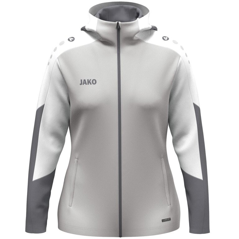 JAKO Kapuzenjacke Dynamic (Polyester-Fleece, Seitentaschen mit Reißverschluss) hellgrau/weiss/grau Damen