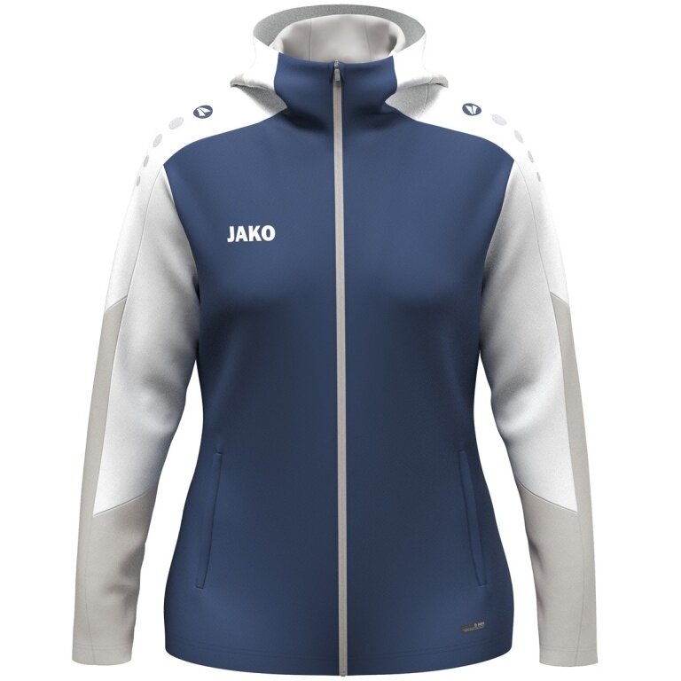 JAKO Kapuzenjacke Dynamic (Polyester-Fleece, Seitentaschen mit Reißverschluss) nachtblau/weiss/hellgrau Damen