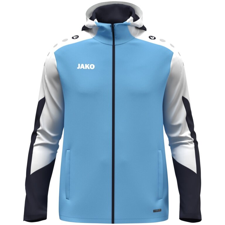 JAKO Kapuzenjacke Dynamic (Polyester-Interlock-Fleece, Seitentaschen mit Reißverschluss) himmelblau/weiss/marineblau Herren