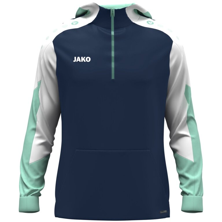 JAKO Kapuzenpullover mit Half-Zip Dynamic (100% rec. Polyester) marineblau/weiss/mintgrün Kinder