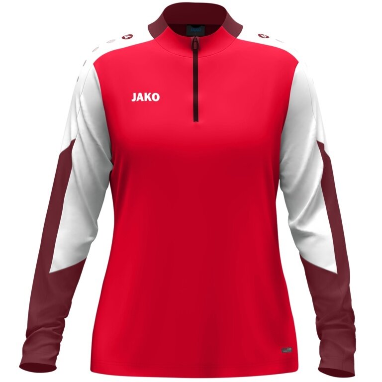 JAKO Langarmshirt Ziptop Dynamic (rec. Polyester, elastisches Material) rot/weiss/dunkelrot Damen