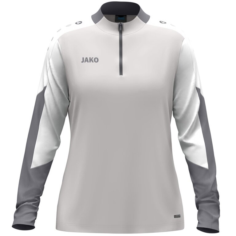 JAKO Langarmshirt Ziptop Dynamic (rec. Polyester, elastisches Material) hellgrau/weiss/grau Damen