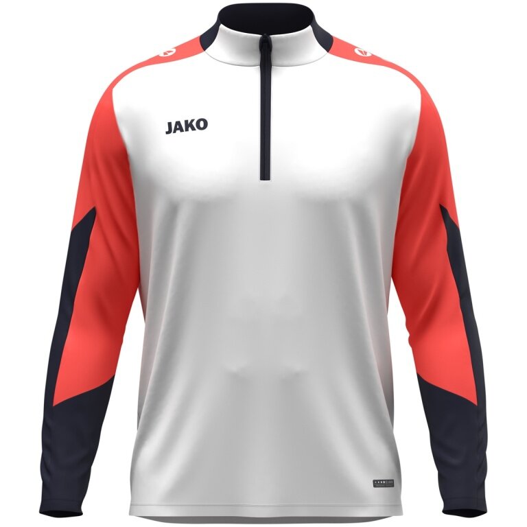 JAKO Langarmshirt Ziptop Dynamic (rec. Polyester, elastisches Material) weiss/coralrot/marineblau Kinder