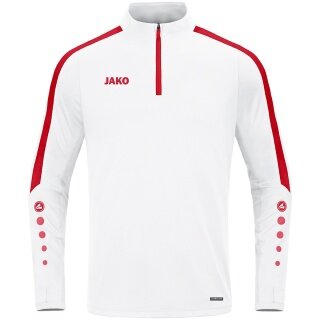 JAKO Langarmshirt Ziptop Power (rec. Polyester, hochelastisch) weiss/rot Kinder