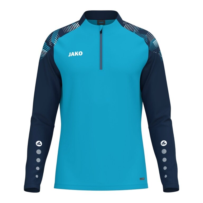 JAKO Langarmshirt Ziptop Sonic (rec. Polyester, weiches Tragegefühl) aquablau/marineblau Herren