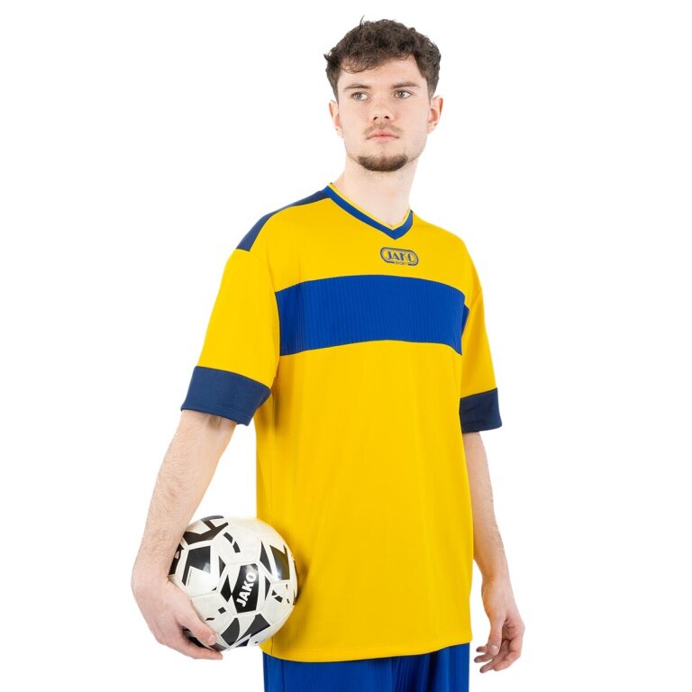JAKO Sport-Tshirt Club 92 Trikot (V-Ausschnitt, Retro-Charme, Oversize-Schnitt) kurzarm gelb/blau Herren