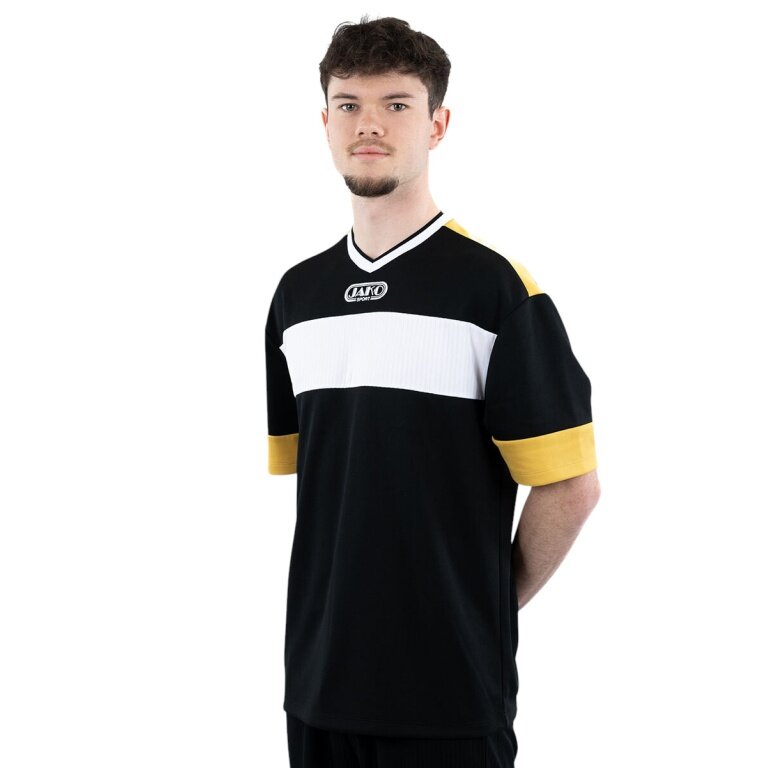 JAKO Sport-Tshirt Club 92 Trikot (V-Ausschnitt, Retro-Charme, Oversize-Schnitt) kurzarm schwarz/weiss/gelb Herren