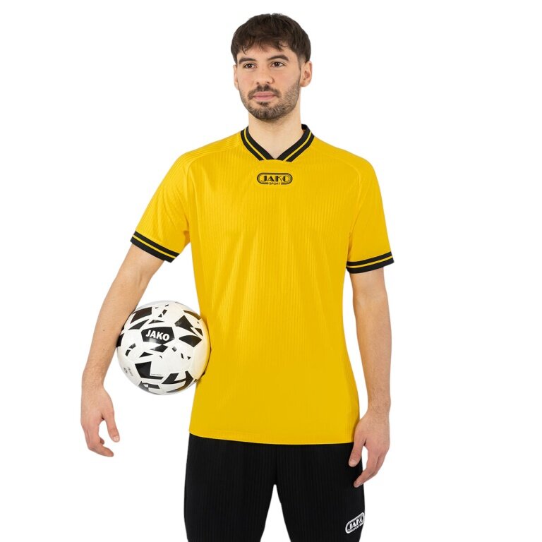 JAKO Sport-Tshirt Retro Trikot (V-Ausschnitt, atmungsaktiv) kurzarm gelb/schwarz Herren