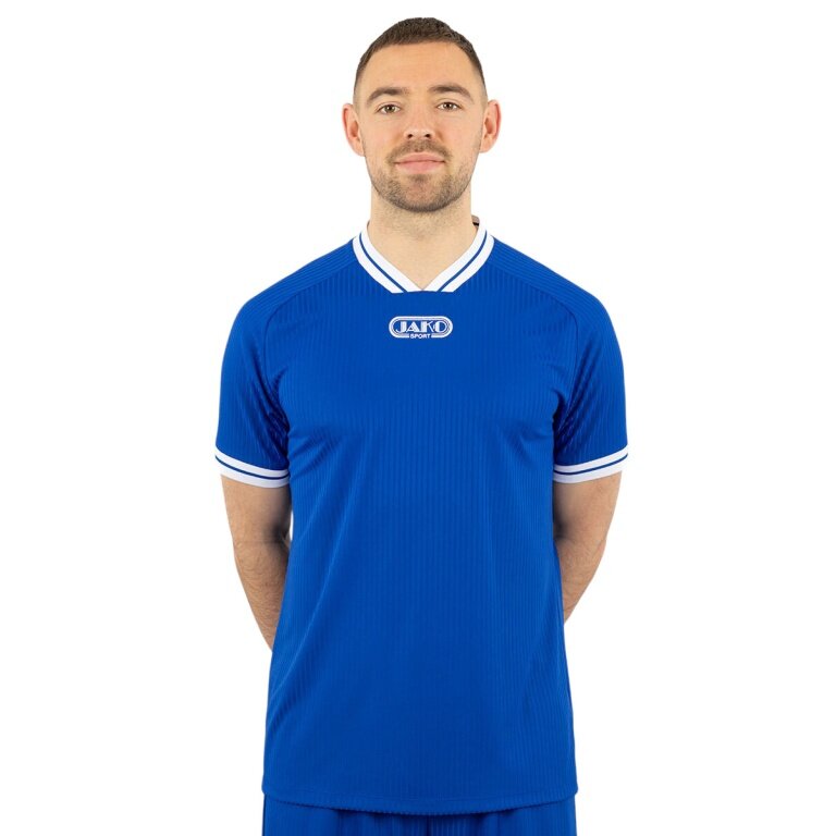 JAKO Sport-Tshirt Retro Trikot (V-Ausschnitt, atmungsaktiv) kurzarm royalblau/weiss Herren