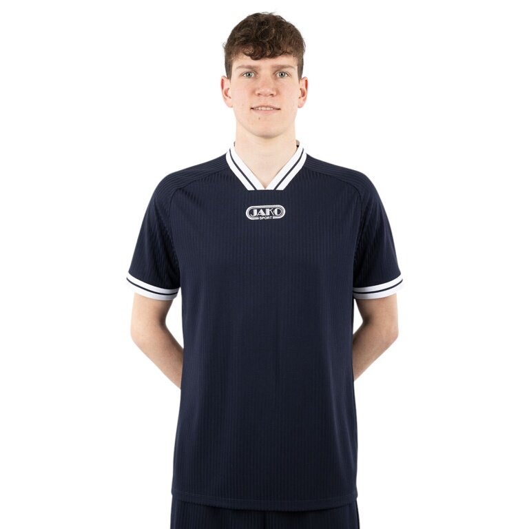JAKO Sport-Tshirt Retro Trikot (V-Ausschnitt, atmungsaktiv) kurzarm marineblau/weiss Herren