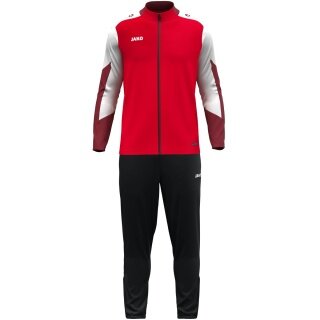 JAKO Trainingsanzug Polyester Dynamic (Jacke und Hose, sportiver Schnitt) rot/weiss/dunkelrot Kinder