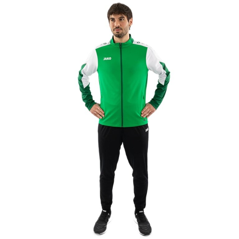JAKO Trainingsanzug Polyester Dynamic (Jacke und Hose, sportiver Schnitt) grün/weiss/dunkelgrün Herren